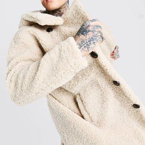 Man boohooMAN BORG SINGLE BREASTED HOODED LONGLINE JACKET